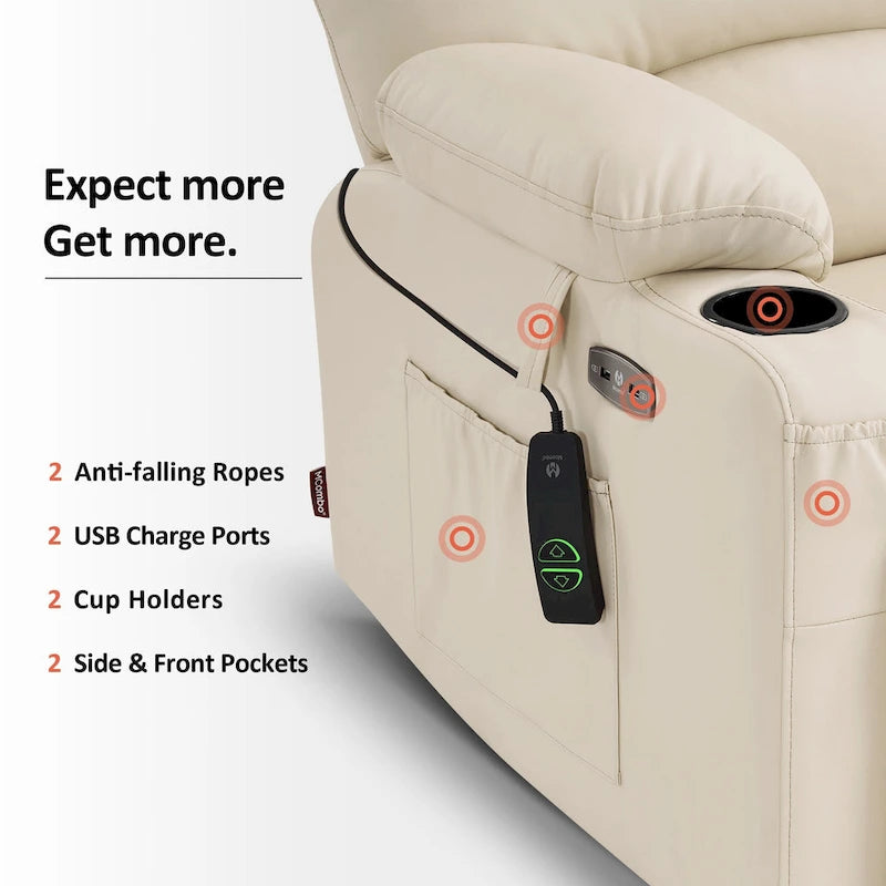 Fauteuil inclinable releveur en similicuir gris avec massage et chaleur – 1 personne