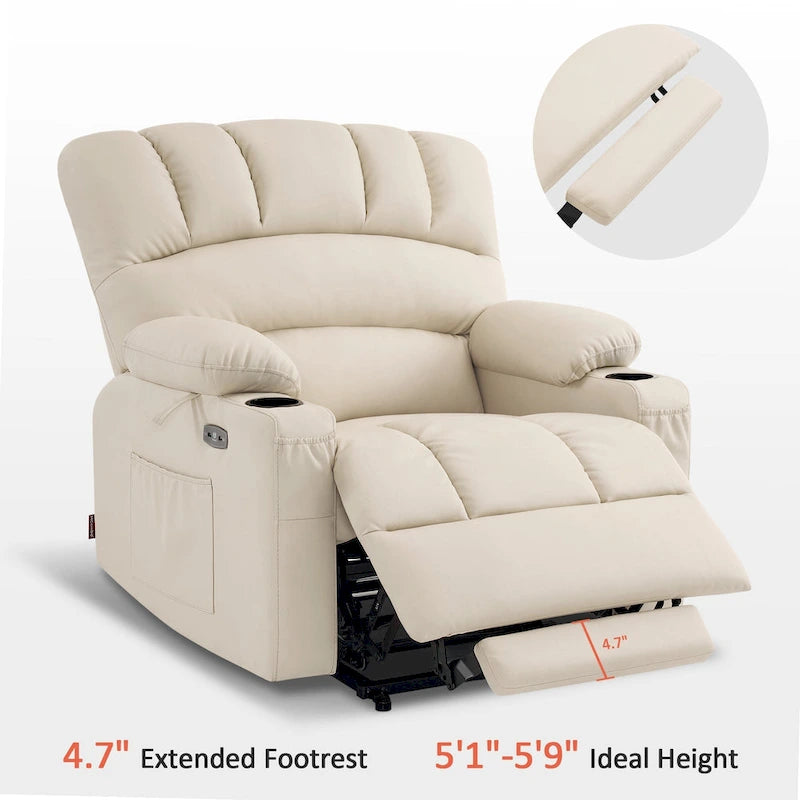 Fauteuil inclinable releveur en similicuir gris avec massage et chaleur – 1 personne