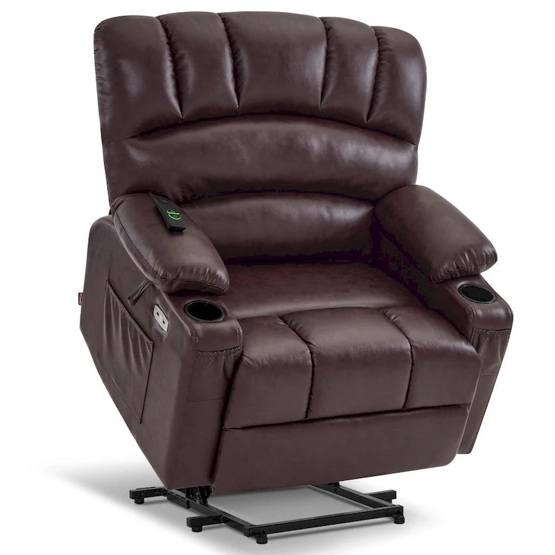 Fauteuil inclinable releveur en similicuir gris avec massage et chaleur – 1 personne