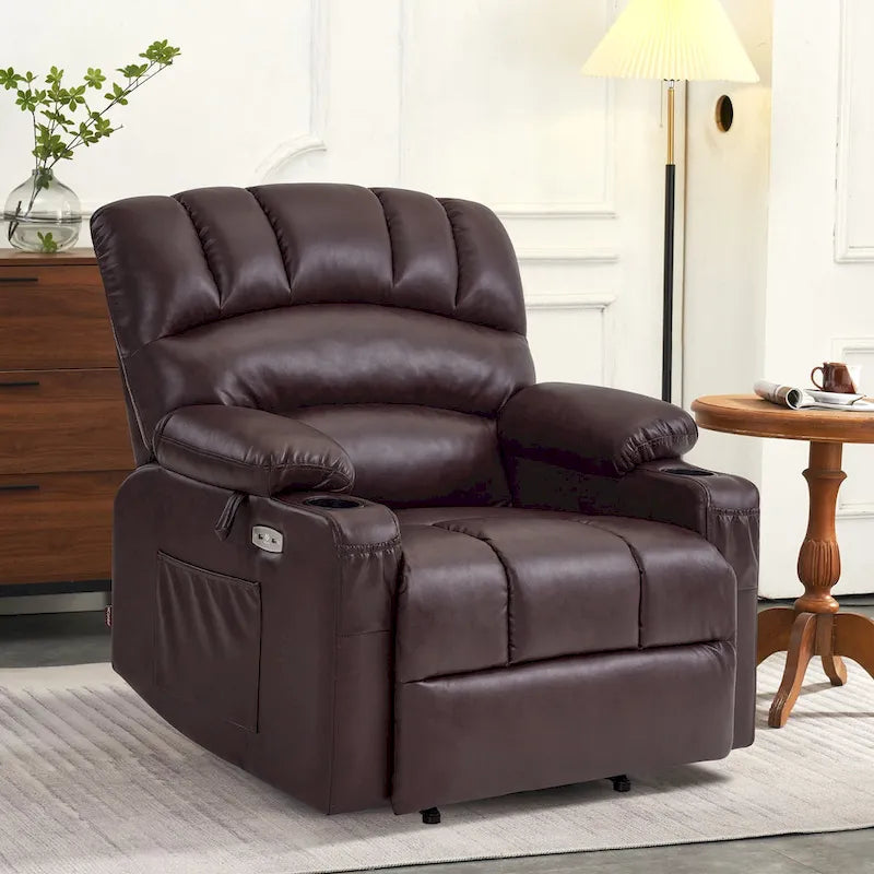Fauteuil inclinable releveur en similicuir gris avec massage et chaleur – 1 personne