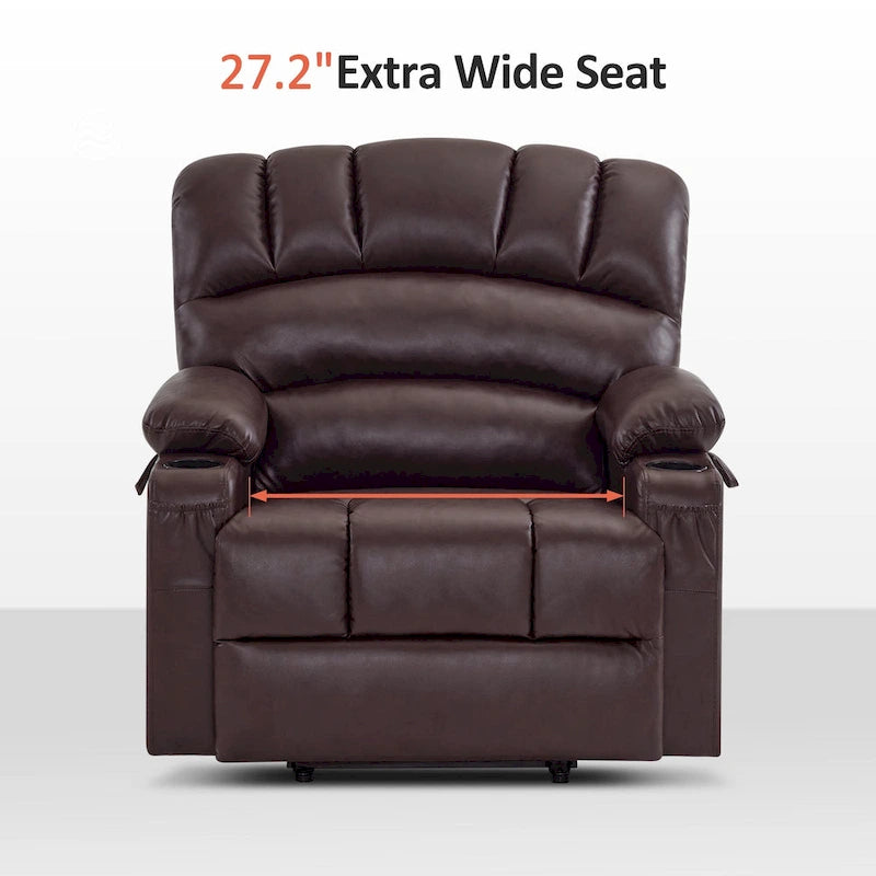 Fauteuil inclinable releveur en similicuir gris avec massage et chaleur – 1 personne
