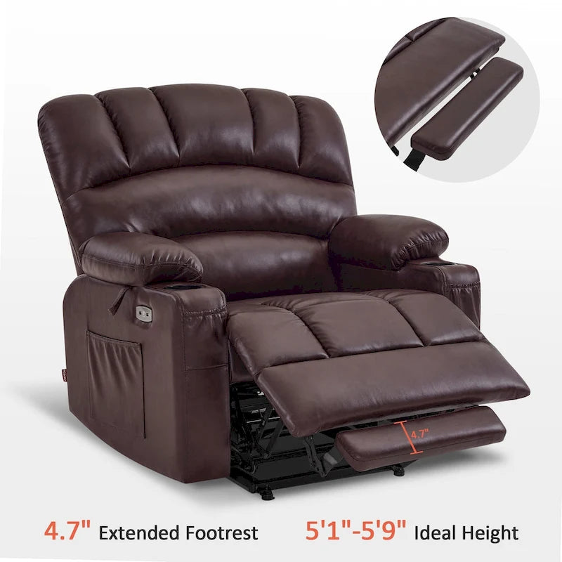 Fauteuil inclinable releveur en similicuir gris avec massage et chaleur – 1 personne