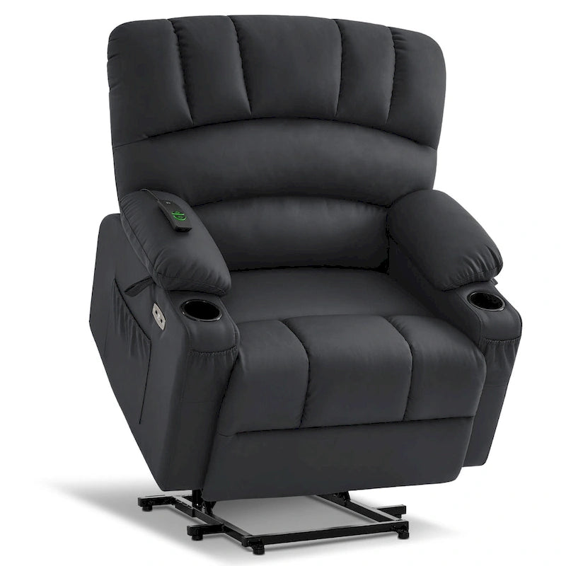 Fauteuil inclinable releveur en similicuir gris avec massage et chaleur – 1 personne