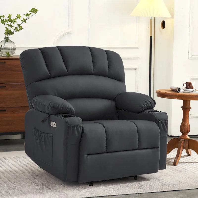 Fauteuil inclinable releveur en similicuir gris avec massage et chaleur – 1 personne
