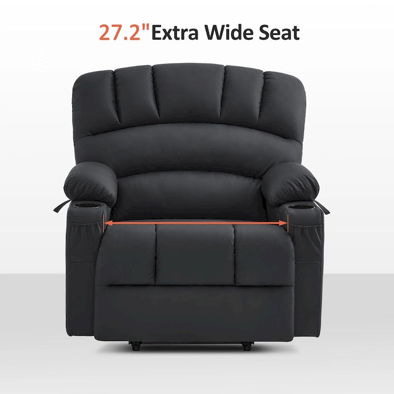 Fauteuil inclinable releveur en similicuir gris avec massage et chaleur – 1 personne