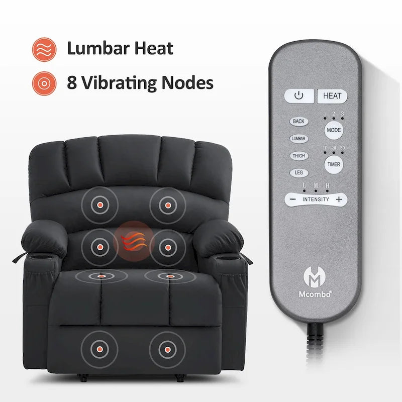Fauteuil inclinable releveur en similicuir gris avec massage et chaleur – 1 personne