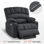 Fauteuil inclinable releveur en similicuir gris avec massage et chaleur – 1 personne