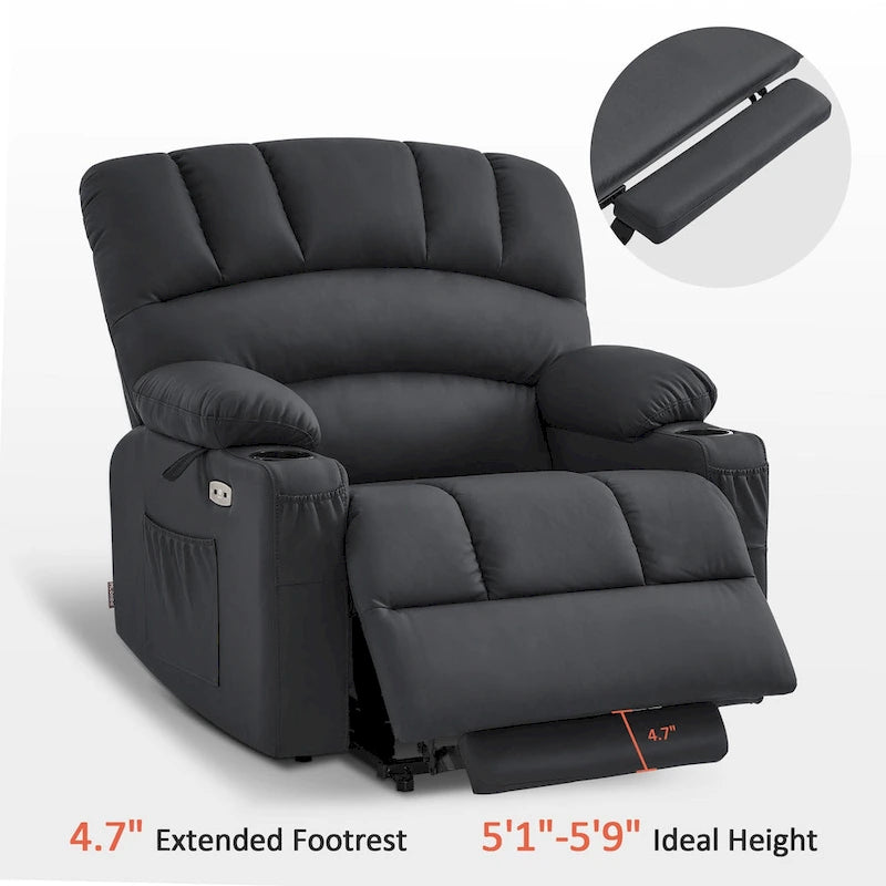Fauteuil inclinable releveur en similicuir gris avec massage et chaleur – 1 personne