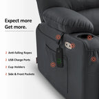 Fauteuil inclinable releveur en similicuir gris avec massage et chaleur – 1 personne