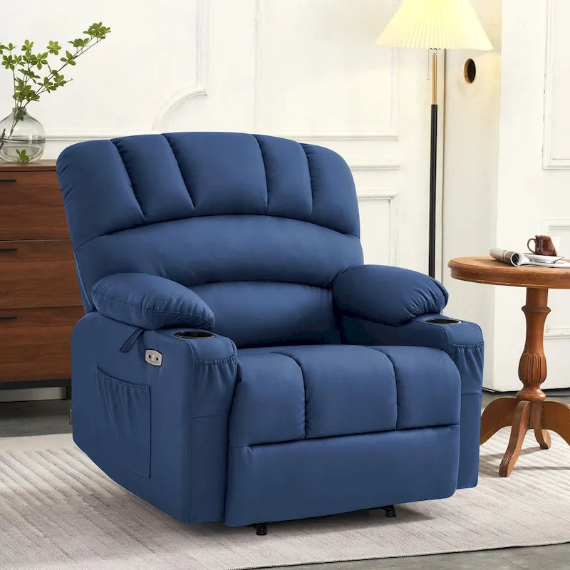 Fauteuil inclinable releveur en similicuir gris avec massage et chaleur – 1 personne