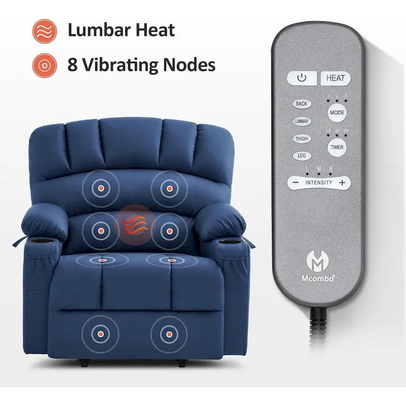Fauteuil inclinable releveur en similicuir gris avec massage et chaleur – 1 personne