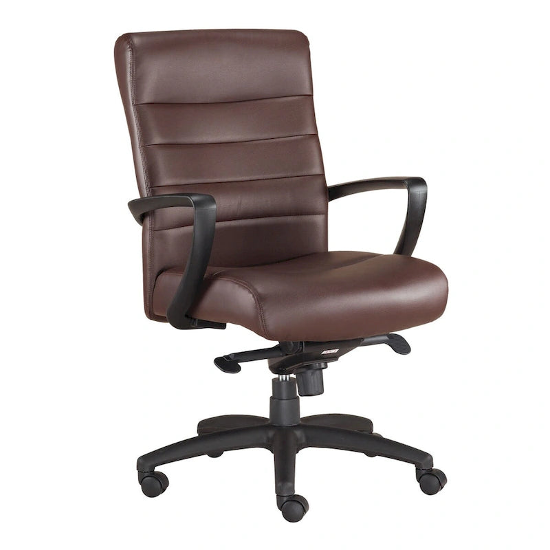 Fauteuil de bureau de direction en cuir reconstitué marron/noir avec assise en cascade, inclinaison du dossier et réglage pneumatique de la hauteur – Dossier haut ou dossier mi-hauteur – 1 personne