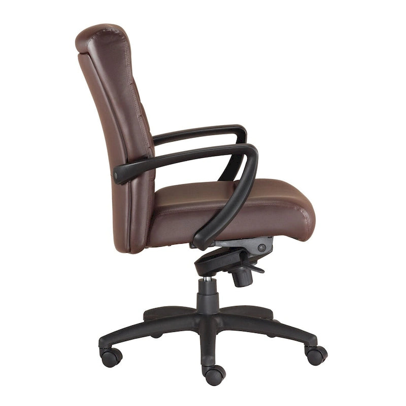 Fauteuil de bureau de direction en cuir reconstitué marron/noir avec assise en cascade, inclinaison du dossier et réglage pneumatique de la hauteur – Dossier haut ou dossier mi-hauteur – 1 personne