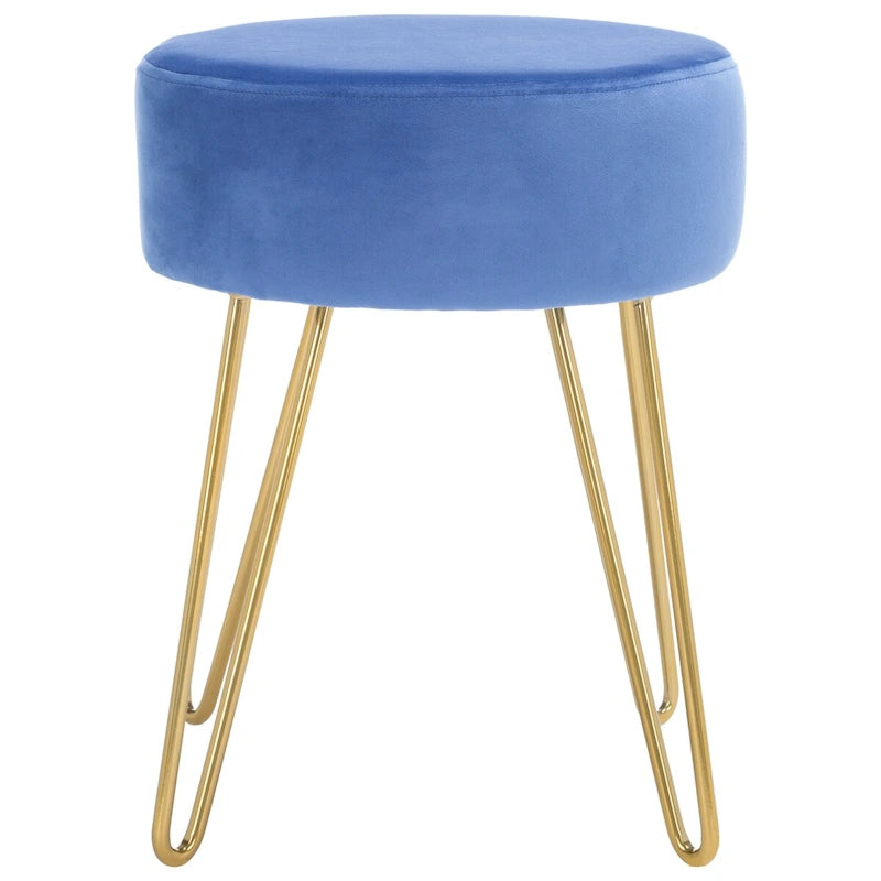 Pouf rond Aqua / Bleu Acier / Mûre de Boysen / Velours Poire avec pieds épingle dorés – 1 personne