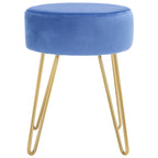 Pouf rond Aqua / Bleu Acier / Mûre de Boysen / Velours Poire avec pieds épingle dorés – 1 personne