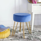 Pouf rond Aqua / Bleu Acier / Mûre de Boysen / Velours Poire avec pieds épingle dorés – 1 personne