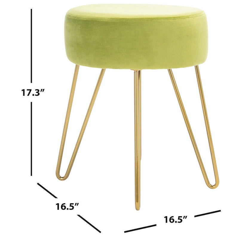 Pouf rond Aqua / Bleu Acier / Mûre de Boysen / Velours Poire avec pieds épingle dorés – 1 personne