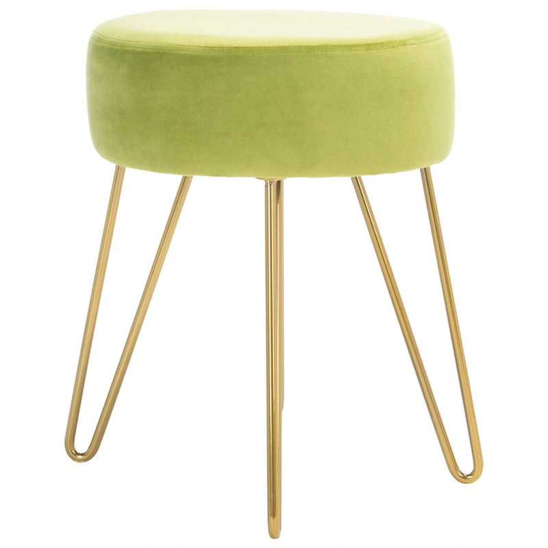 Pouf rond Aqua / Bleu Acier / Mûre de Boysen / Velours Poire avec pieds épingle dorés – 1 personne