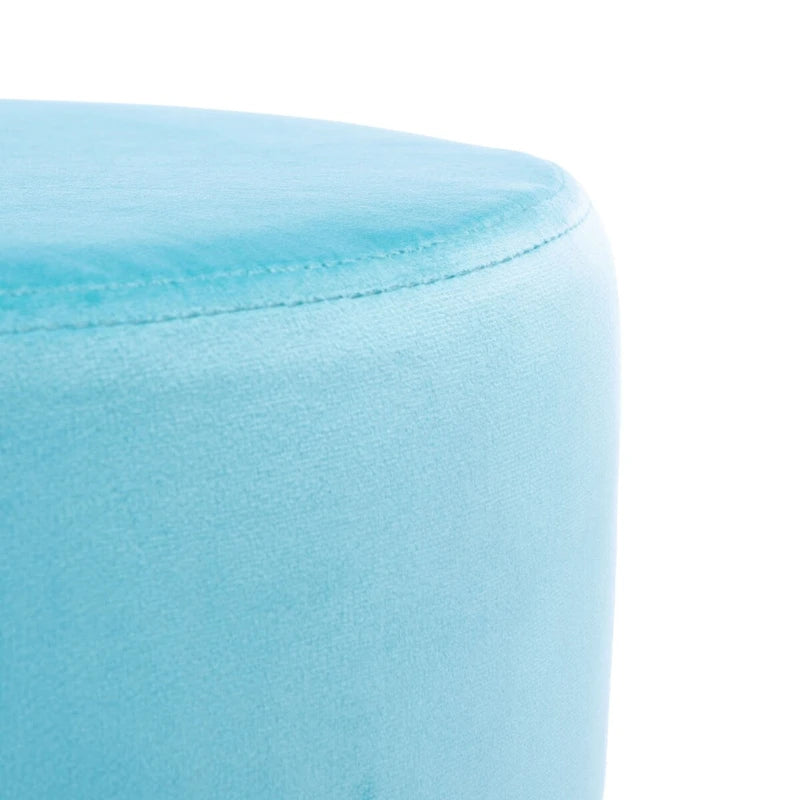 Pouf rond Aqua / Bleu Acier / Mûre de Boysen / Velours Poire avec pieds épingle dorés – 1 personne