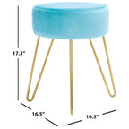 Pouf rond Aqua / Bleu Acier / Mûre de Boysen / Velours Poire avec pieds épingle dorés – 1 personne