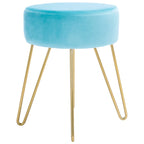 Pouf rond Aqua / Bleu Acier / Mûre de Boysen / Velours Poire avec pieds épingle dorés – 1 personne