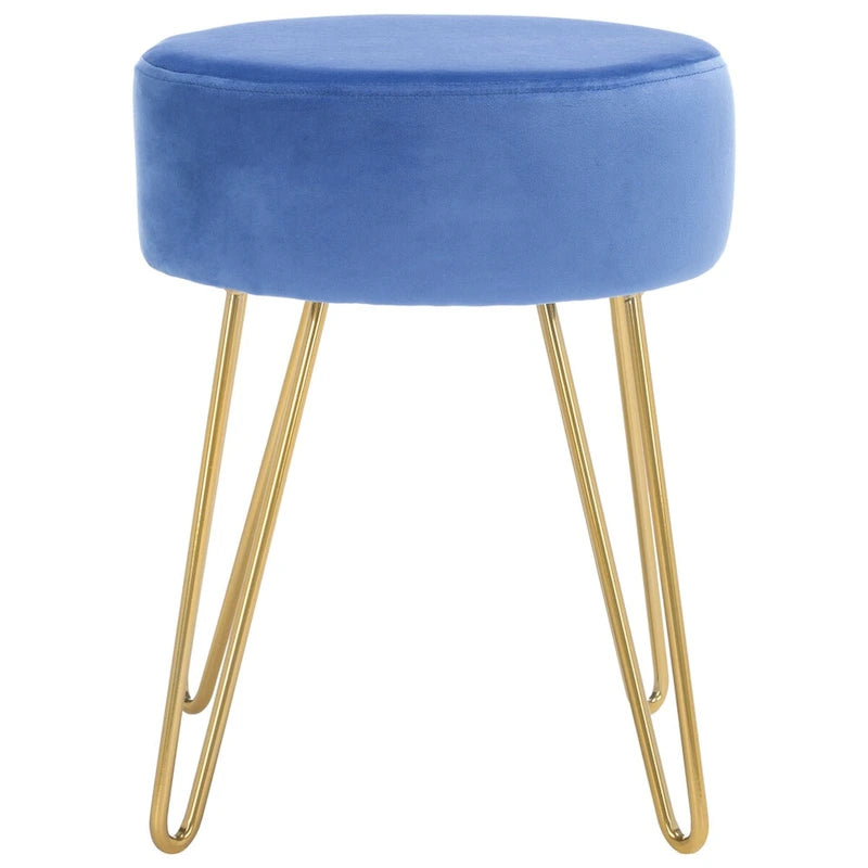 Pouf rond Aqua / Bleu Acier / Mûre de Boysen / Velours Poire avec pieds épingle dorés – 1 personne