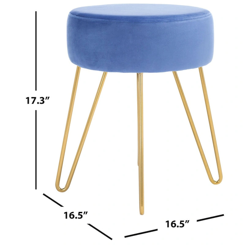Pouf rond Aqua / Bleu Acier / Mûre de Boysen / Velours Poire avec pieds épingle dorés – 1 personne