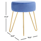 Pouf rond Aqua / Bleu Acier / Mûre de Boysen / Velours Poire avec pieds épingle dorés – 1 personne