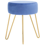 Pouf rond Aqua / Bleu Acier / Mûre de Boysen / Velours Poire avec pieds épingle dorés – 1 personne