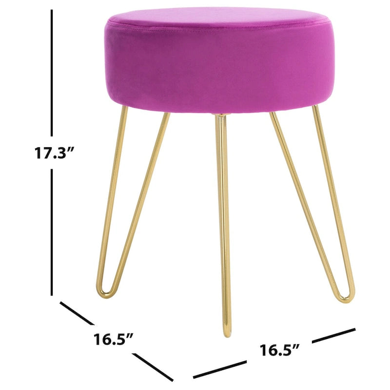 Pouf rond Aqua / Bleu Acier / Mûre de Boysen / Velours Poire avec pieds épingle dorés – 1 personne