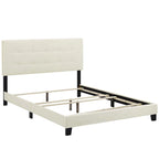 Lit plateforme queen en velours anti-taches (Bleu Nuit / Gris / Bleu Mer / Ivoire) avec tête de lit capitonnée – 2 personnes