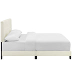 Lit plateforme queen en velours anti-taches (Bleu Nuit / Gris / Bleu Mer / Ivoire) avec tête de lit capitonnée – 2 personnes