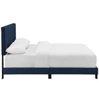 Lit plateforme queen en velours anti-taches (Bleu Nuit / Gris / Bleu Mer / Ivoire) avec tête de lit capitonnée – 2 personnes