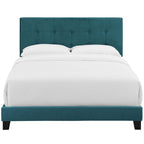 Lit plateforme queen en velours anti-taches (Bleu Nuit / Gris / Bleu Mer / Ivoire) avec tête de lit capitonnée – 2 personnes
