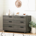 Commode double à 6 tiroirs en érable gris avec glissières en métal et système de verrouillage de tiroirs