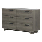 Commode double à 6 tiroirs en érable gris avec glissières en métal et système de verrouillage de tiroirs