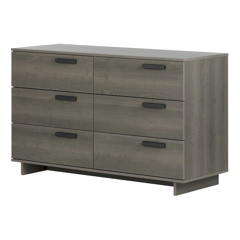 Commode double à 6 tiroirs en érable gris avec glissières en métal et système de verrouillage de tiroirs