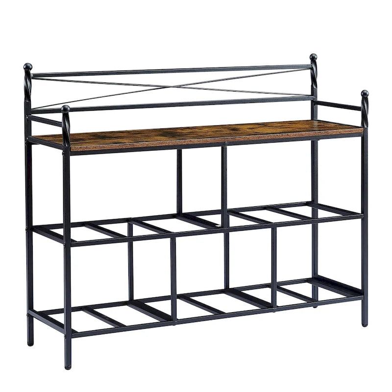 Commode à 5 tiroirs en tissu marron/gris avec cadre en métal et plateau en bois – 1 personne