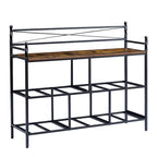 Commode à 5 tiroirs en tissu marron/gris avec cadre en métal et plateau en bois – 1 personne