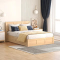 Lit plateforme complet en bois naturel avec 2 tiroirs de rangement et rangement sous le lit – 1 personne