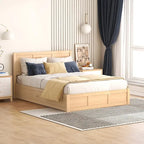 Lit plateforme complet en bois naturel avec 2 tiroirs de rangement et rangement sous le lit – 1 personne