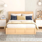 Lit plateforme complet en bois naturel avec 2 tiroirs de rangement et rangement sous le lit – 1 personne