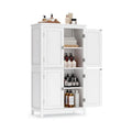 Meuble de rangement de salle de bain sur pied en MDF blanc/gris avec armoires supérieures et inférieures et étagères réglables