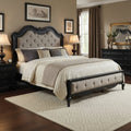 Chery King Size Bed with Button Tufted Headboard, Beige Upholstery, Black