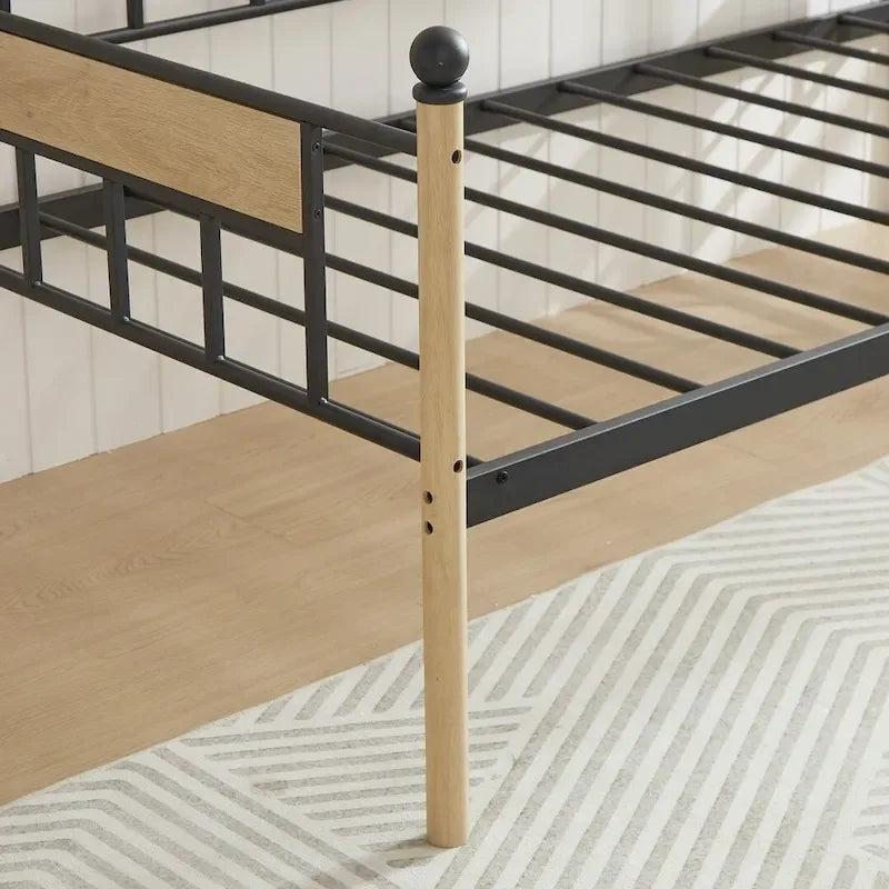 Lit de repos double naturel / noir+marron avec lit gigogne et cadre en métal – 2 personnes