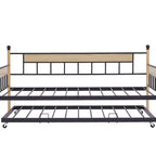 Lit de repos double naturel / noir+marron avec lit gigogne et cadre en métal – 2 personnes