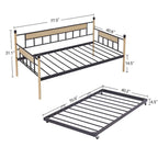 Lit de repos double naturel / noir+marron avec lit gigogne et cadre en métal – 2 personnes