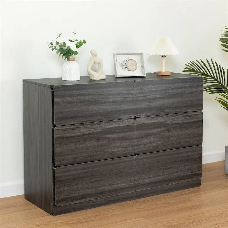 Commode en bois 6 tiroirs gris clair/gris foncé – 1 personne