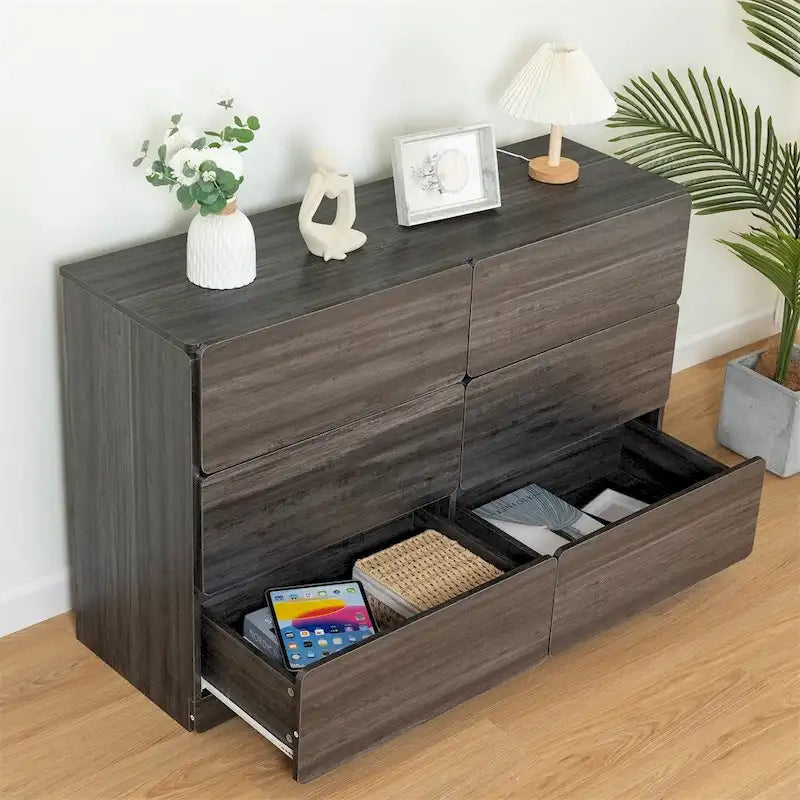 Commode en bois 6 tiroirs gris clair/gris foncé – 1 personne