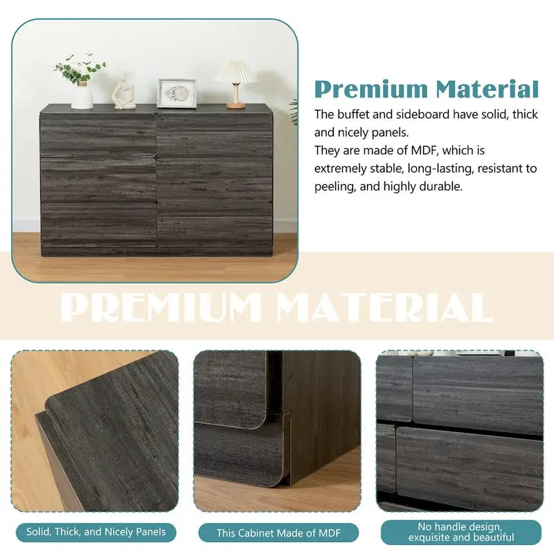 Commode en bois 6 tiroirs gris clair/gris foncé – 1 personne